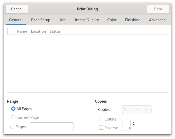 An example GtkPrintUnixDialog