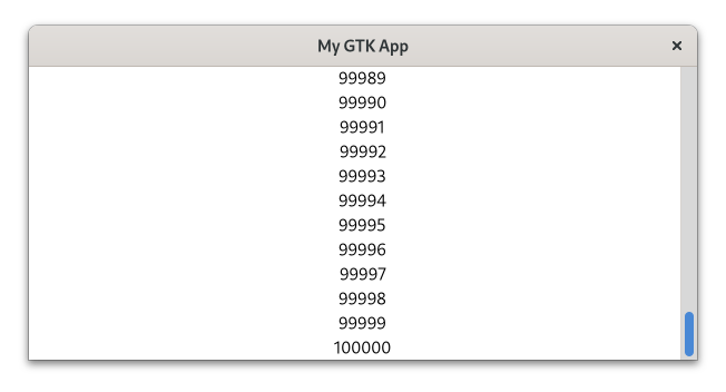 Window with a list of 100 000 integers