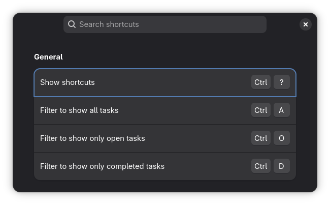 The shortcuts dialog using AdwShortcutsDialog
